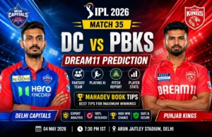 Read more about the article DC vs PBKS Dream11 Prediction Today Match 35, IPL 2026 – Fantasy Team, Playing XI, Pitch Report & Player Stats | Mahadev Book Tips